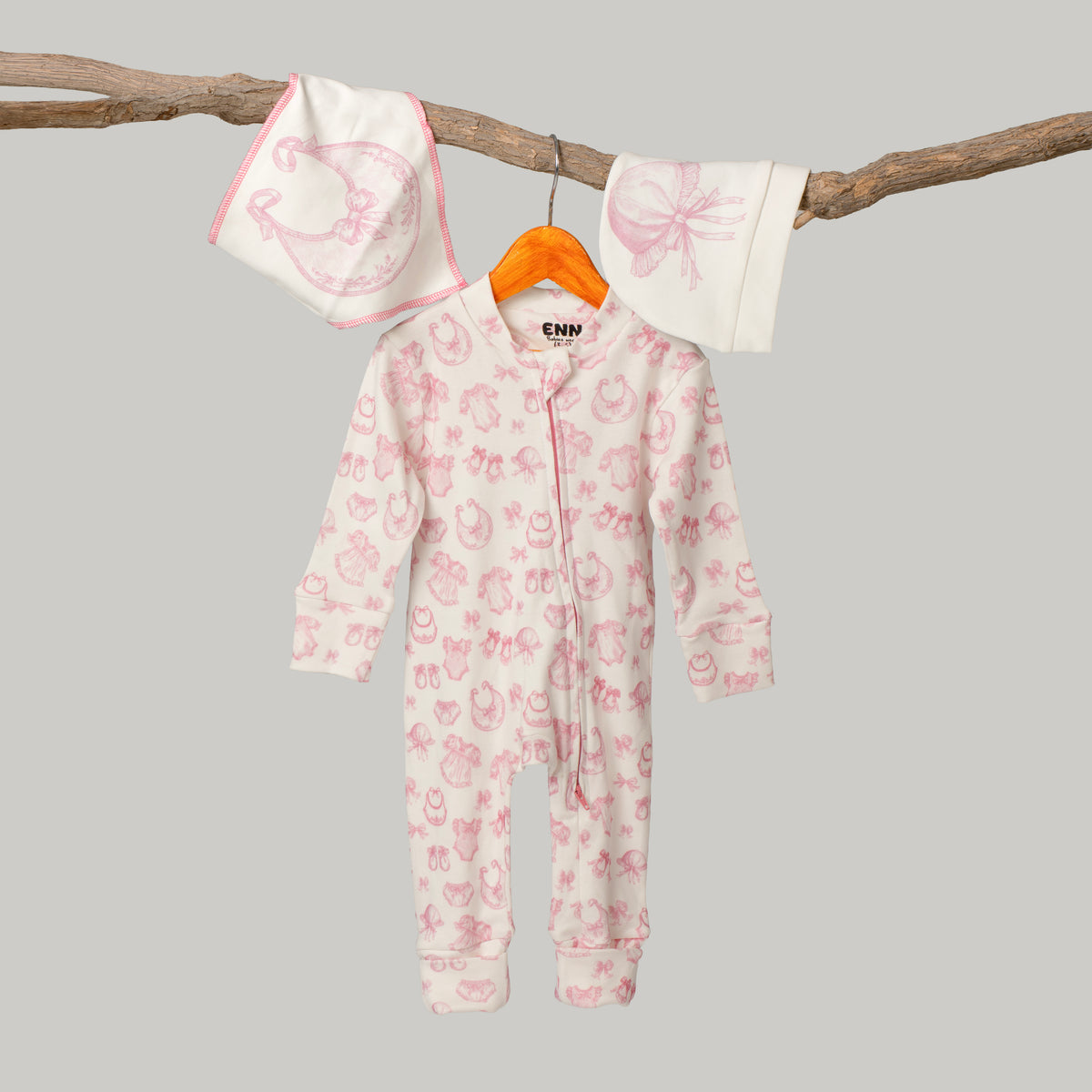 Pink Ribbon Onesie (3-Pieces Complete Set)