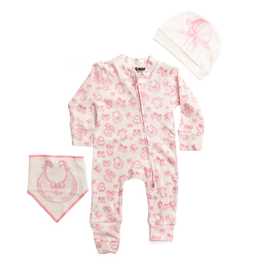 Pink Ribbon Onesie (3-Pieces Complete Set)