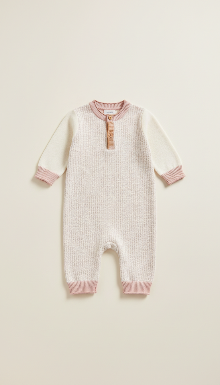 Cashmere romper with pearl buttons